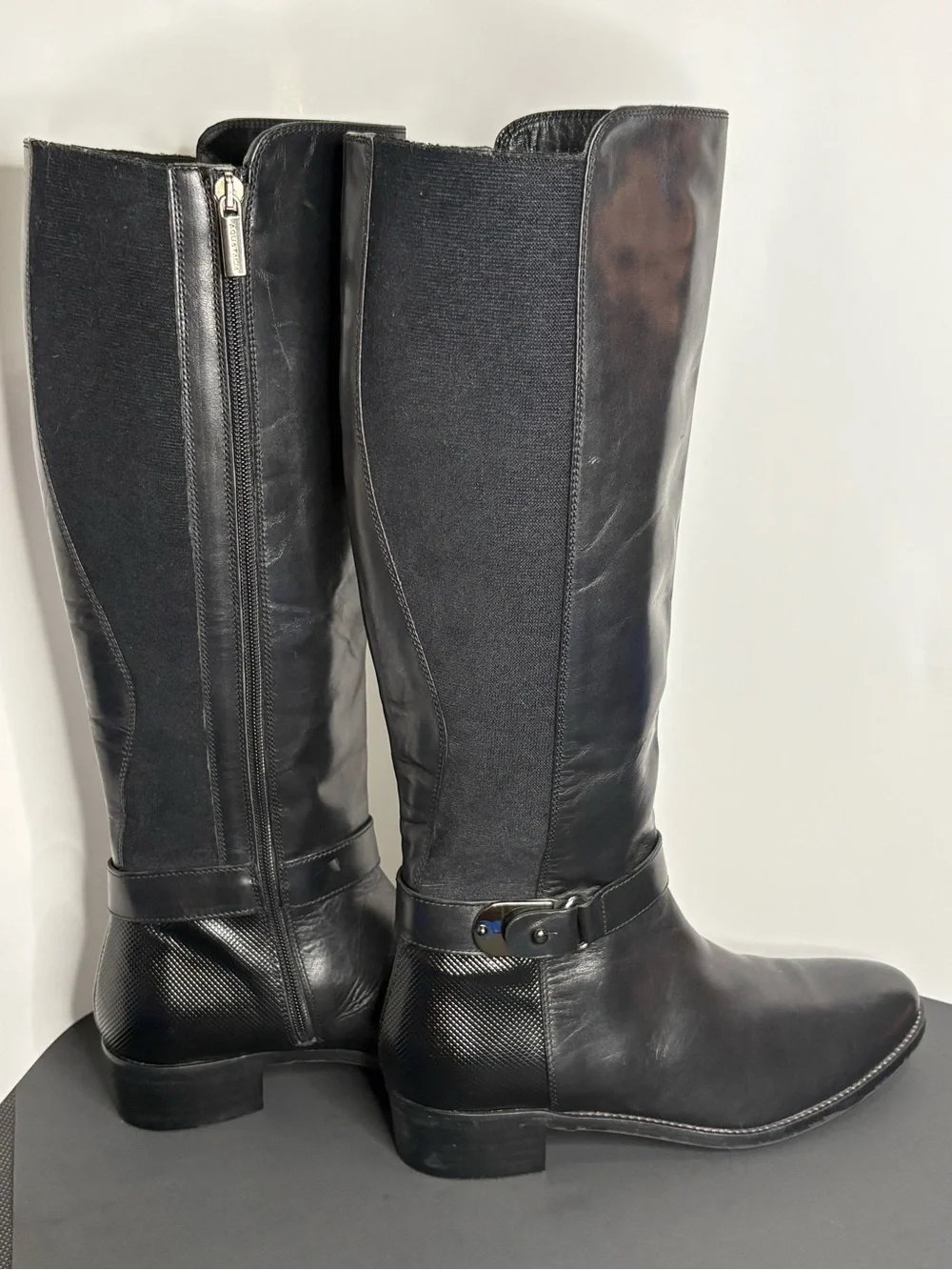 Aquatalia Women's Black Leather Over-the-Knee Zip Boots